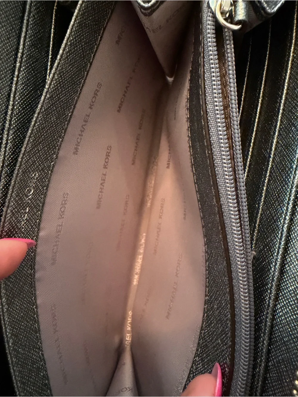 Michael Kors Pocket Zip Around Continental Wallet Metallic crackle leather